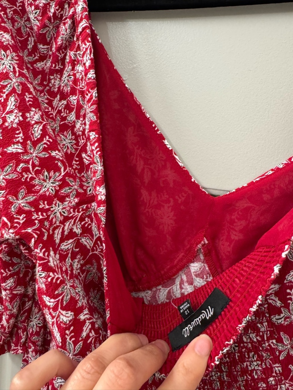 Madewell Red Floral Puff-Sleeve V-Neck Mini Dress - Picture 9 of 9